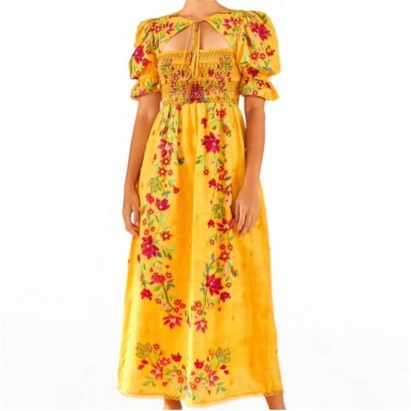 FARM Rio yellow midi dress NEW - Picture 7 of 10